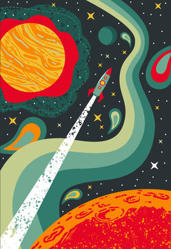 Psychedelic Space 1960s Style Backgrounds, Illustrations, Covers, Posters Templates.
