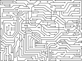 Hi-tech electronic monochrome pattern. Black and white circuit board. Vector background