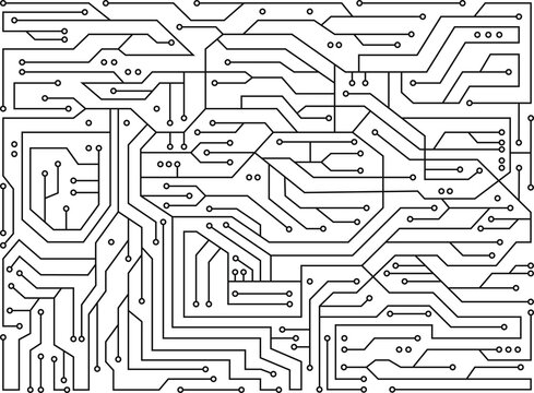 Hi-tech electronic monochrome pattern. Black and white circuit board. Vector background