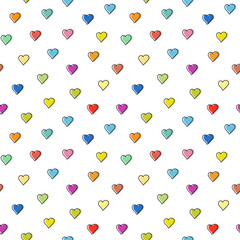 Seamless pattern with hearts. Endless romantic background for Valentine's Day. Symbols of love, relationships and romance for the holiday on February 14. Isolated.