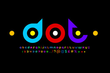 Original modern colored alphabet, rounded trendy font, letters and numbers with colored dot, vector illustration 10EPS