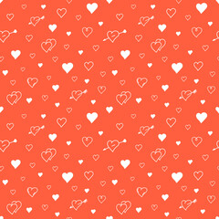 Seamless pattern with hearts. Endless romantic background for Valentine's Day. Symbols of love, relationships and romance for the holiday on February 14. Isolated.