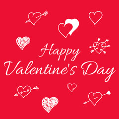 Happy Valentine's Day lettering with hand-drawn hearts,romantic decoration for Valentine's Day.Poster with symbols of love, relationships and romance for the holiday on February 14.