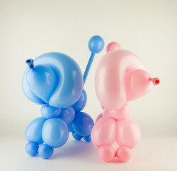 two twisted dogs. blue and pink poodles on a white background © Эля Эля