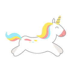 Vector cute hand drawn unicorn. cartoon illustration. Flat design trendy style character. Perfect for baby and kids design, t-shirt, nursery decoration, poster, greeting card