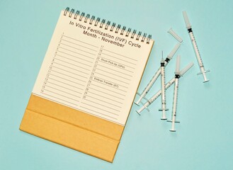 November IVF cycle calendar and disposable injection syringe