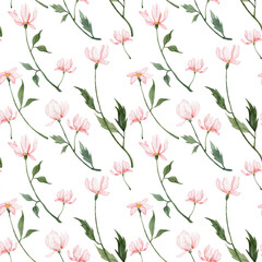 Seamless pattern with hand painted watercolor flowers