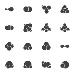 Fototapeta premium Molecular structure vector icons set, gas molecule formula modern solid symbol collection, filled style pictogram pack. Signs, logo illustration. Set includes icons as chemical molecular connection
