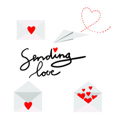 sending love letter set on the white background