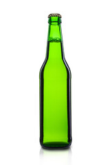  500ml green bottle with cold beer isolated on white background