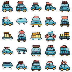 Car roof box icons set. Outline set of car roof box vector icons thin line color flat on white
