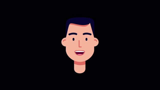 lip syncing Facial Animation for narration. head of male character speaking. looped animated footage in flat style. talking mouth and lips expressions, articulation with ALPHA Channel