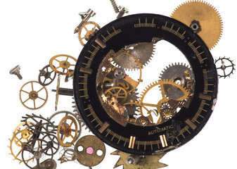 Fototapeta na wymiar gears, watch parts and wristwatch mechanism