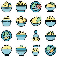 Mashed potatoes icons set. Outline set of mashed potatoes vector icons thin line color flat on white