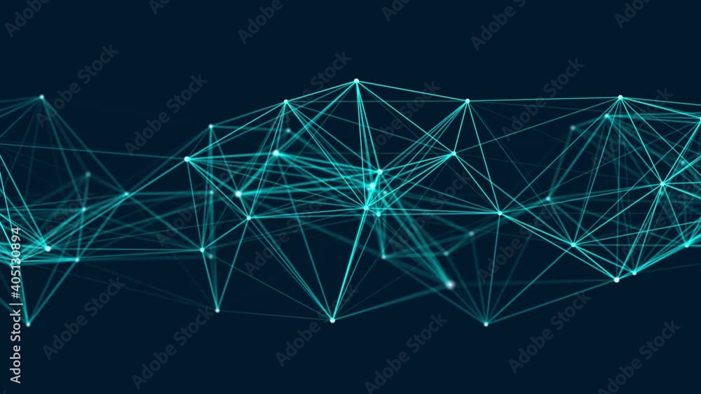 Leinwandbilder Abstract network of moving glowing dots and lines. Network or digital connection. Technology background. 3d rendering. 4K. Seamless loop.