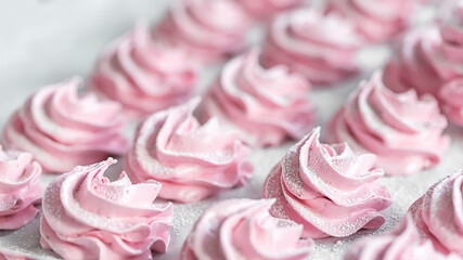 Homemade raspberry marshmallows. Homemade healthy sweets, natural candy.