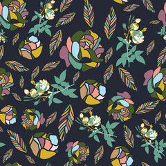 Vector florals and leaves seamless pattern. Suitable for fashion fabric, scrapbooking, wallpaper, packaging and other design projects.