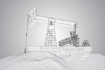 vector oil rig in 3d transparent outline style