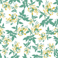 Vector florals and leaves seamless pattern. Suitable for fashion fabric, scrapbooking, wallpaper, packaging and other design projects.