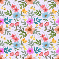 Colorful flowers seamless pattern for fabric textile wallpaper.