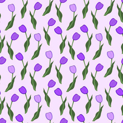 vector seamless pattern with purple tulips on a background