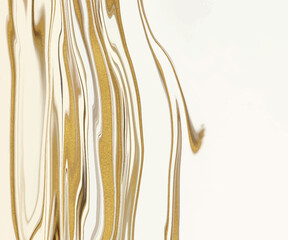 Liquid ink with gold glitter texture. 
