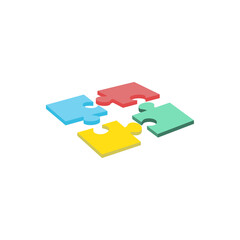 Puzzle pieces set. Collection of Jigsaw for marketing, icon and logo template. Modern flat puzzle, grid background. Puzzle pieces, vector illustration concept
