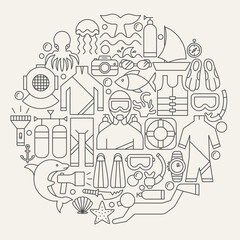 Diving Line Icons Circle