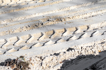 Fototapeta na wymiar Truck tracks in the sand.