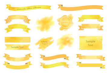 Obraz premium 水彩のリボン、フレーム素材セット（オレンジ）