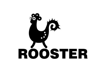 Rooster is a flightless bird. Silhouette, sign, logo. Illustration
