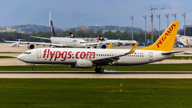 Hallbergmoos, Bavaria/Germany - 10 29 2014: Airplane at MUC Munich airport