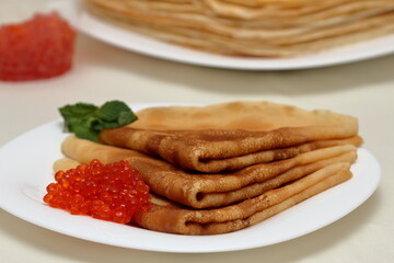 pancakes with red caviar