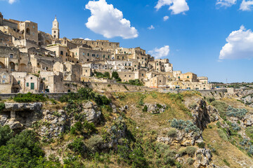 Fototapeta na wymiar Scenic cityscape of Matera Sasso Caveoso district in a beautiful sunny day, Basilicata, Italy