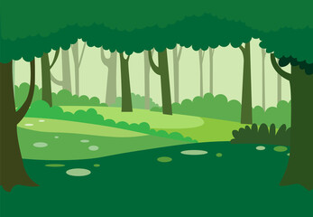 Green natural forest background vector.Nature landscape with trees.Jungle nature scene.