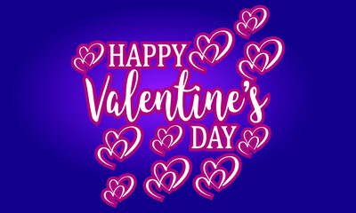 Happy Valentine's Day Vector Glowing Script Lettering Inscription,Valentine's Day Vector Neon Sign