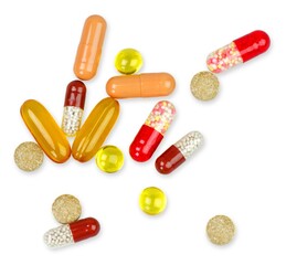 Various Colorful Pills on white background