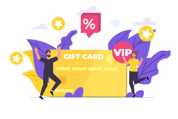 Discount, Loyalty card program and customer service. Vector illustration.