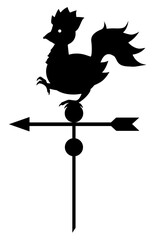 Rooster is weather vane. Silhouette, sign, logo. Illustration
