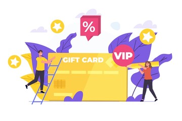 Discount, Loyalty card program and customer service. Vector illustration.