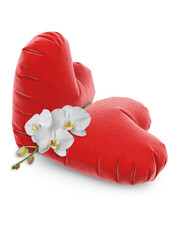  red heart pillows and  orchid