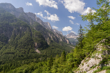 Fototapeta na wymiar A mountainous view along the Soca Valley, Slovenia