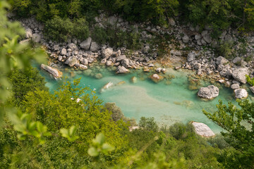 The beautiful turquoise blue of the River Soca, Slovenia
