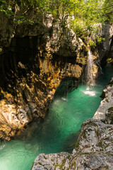 Fototapeta na wymiar Exploring the River Soca canyon, Slovenia.