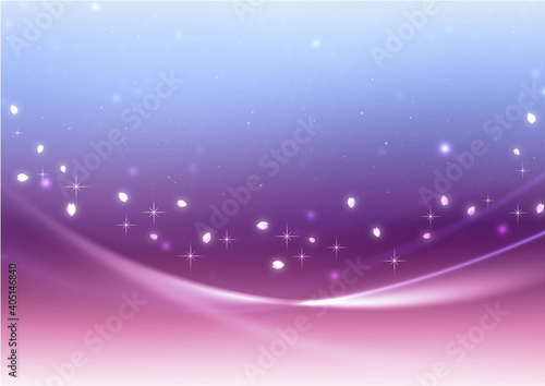夜桜 星空と桜吹雪と光る曲線 背景素材 青紫色 桜色 Background Poster Backgrou Yx2k