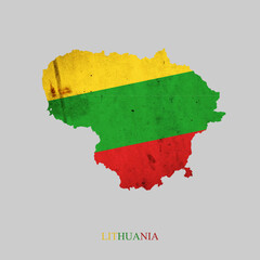 Lithuania flag in the form of a map of Lithuania. Isolated