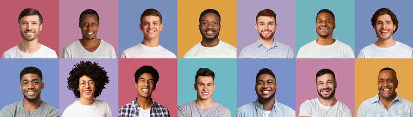 Set of multiethnic men of different ages portraits
