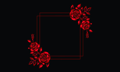 Frame of red roses and rose petals on a white isolated background. Element for decoration. Copy space.