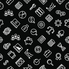 Seamless Pattern Doodle Hand Drawn Business Vector Design Style Background  Money Chart Team People Illustration Cartoon Icons