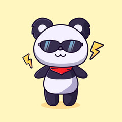 cute little panda wearing a sun glasses and red scarf, panda vector design illustration